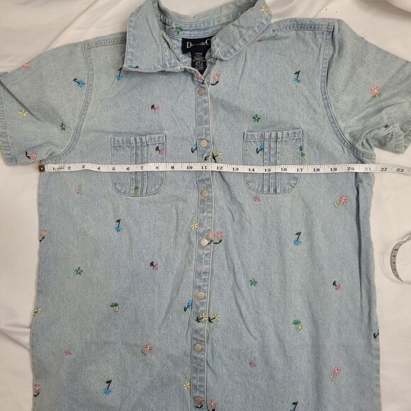 VINTAGE 90s dress denim embroidered floral button up jean maxi L - Picture 5 of 8